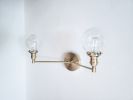 2-Light Vanity Mirror Sconce - Brushed Brass Modern | Sconces by Retro Steam Works. Item made of brass with glass