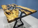 Olive Clear Epoxy Resin Dining Table - Live Edge Resin Table | Tables by LuxuryEpoxyFurniture. Item made of wood with synthetic