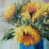 Sunflowers floral oil painting original 12x12 inch, Mom gift | Oil And Acrylic Painting in Paintings by Natart. Item made of canvas & synthetic compatible with contemporary style