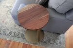 15" Live Edge Walnut Gold Round Industrial Side Table | Tables by Hazel Oak Farms. Item composed of walnut & steel