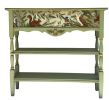 Hand-Painted Woodland Scene Solid Wood Narrow Console Table, Custom Art Furniture, Sage Green Finish | Tables by Birds and Gardens Inc. Item made of wood works with country & farmhouse & eclectic & maximalism style