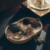 Saddle Leather Oval Tray in Stainless Steel | Decorative Tray in Decorative Objects by Rikan