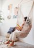 White Woven Macrame Hammock Chair | DIANA | Chairs by Limbo Imports Hammocks. Item made of cotton with fiber