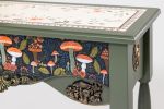 One-of-a-Kind Hand-Painted Woodland Console Table, Green Finish with Mushroom Motif | Tables by Birds and Gardens Inc. Item composed of birch wood compatible with mid century modern and eclectic & maximalism style