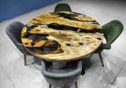 Custom 52" Diameter, Round Olive Wood, Clear Epoxy Dining | Dining Table in Tables by LuxuryEpoxyFurniture. Item composed of wood and synthetic