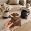 Walnut Wood Veneer Coasters, Geometric Marquetry Drinkware Set, Natural Home Decor (Set of 4) | Tableware by Vesta Corte