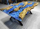 Living Room River Ocean Epoxy Table, Live Edge Olivee Tree | Dining Table in Tables by LuxuryEpoxyFurniture. Item made of wood with synthetic