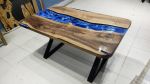 Living Edge Dark Walnut Resin Dining Table, Ocean Epoxy | Tables by LuxuryEpoxyFurniture. Item made of wood with synthetic