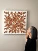 Large 3D Leather Wall Art "Botanica: 6 flowers" — Sculptural Textured Botanical Wall Decor, Handmade | Sculptures by Leather Spring Studio. Item composed of wood and leather in minimalism or mid century modern style