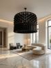 Black Tassel Chandelier, Large Boho Chandelier, Cotton Tassel Light Shade, Luxury Ceiling Light, | Macrame Wall Hanging in Wall Hangings by RavaTapestryArt