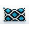 16" x 24" Ikat Pillow, Turquoise Blue Silk Velvet Pillow Cov | Sham in Linens & Bedding by Vintage Pillows Store. Item made of cotton