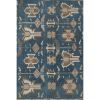 Handknotted Square Blue Wool Turkish Kars Rug 5.4 x 6.3 Ft | Area Rug in Rugs by Vintage Pillows Store. Item made of wool with fiber