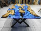 Living Room River Ocean Epoxy Table, Live Edge Olivee Tree | Dining Table in Tables by LuxuryEpoxyFurniture. Item made of wood with synthetic