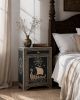 Navy Blue Bone Inlay Nightstand, Nautical Ship Coastal Bedside Table | Storage by IKKAZA