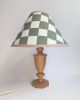 Green & Cream Checkerboard Hand Painted Coolie Lampshade | Table Lamp in Lamps by Rosie Gore. Item composed of paper