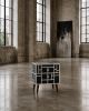 Navy Blue Bone Inlay Nightstand Chinoiserie Lattice Bedside Table with Drawers | Storage by IKKAZA