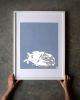 Sleeping Cat Art Print, Blue Nursery Decor, Calm Wall Art | Prints in Paintings by The Ugly Cat Studio