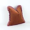 Rust velvet and pink fringe pillow, brown and pink pillow | Pillows by Velvet Fringe