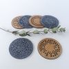 Wood, gray felt round coasters "Dots". Set of 6 | Tableware by DecoMundo Home. Item made of oak wood with fabric works with minimalism & country & farmhouse style