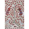 Vintage White Folk Art Pictorial Suzani From Uzbekistan, Tre | Tablecloth in Linens & Bedding by Vintage Pillows Store