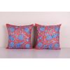 Square Silk Embroidery Suzani Pillow, Crimson Red Floral Suz | Cushion in Pillows by Vintage Pillows Store