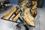 Custom Order Clear Epoxy Olive Wood Dining Table | Live Edge | Tables by LuxuryEpoxyFurniture. Item composed of wood & synthetic