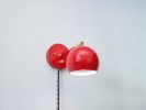 Pivoting Head Bedside Reading Wall Light, Red and Gold | Sconces by Retro Steam Works. Item made of fabric with brass works with mid century modern & industrial style