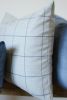 Grey Wool with Blue Plaid Stripes Pillow 20x20 | Pillows by Vantage Design