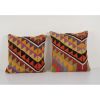 Pair Square Handwoven Kilim Pillow | Sham in Linens & Bedding by Vintage Pillows Store. Item composed of cotton and fiber