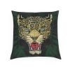 Jaguar w/ Marigold Leaves Velvet Cushion | Pillows by Sean Martorana. Item composed of fabric