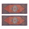 Distressed Small Turkish Rug - Set of Two Kitchen Carpet | Runner Rug in Rugs by Vintage Pillows Store. Item composed of cotton and fiber