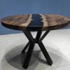 Custom 38 " Round Dark Walnut Wood | Black Epoxy Dining | Dining Table in Tables by LuxuryEpoxyFurniture. Item composed of wood & synthetic