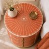 Handmade Bone Inlay Round Nightstand Sunburst Boho Bedside Table with Drawers | Storage by IKKAZA