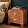 Terracotta Bone Inlay Nightstand, Sunburst Curved Bedside Table, 2 Drawer Burnt Orange 70s Furniture | Storage by IKKAZA
