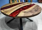 Custom Order 56 " Round Walnut Metallic Red Epoxy Dining | Dining Table in Tables by LuxuryEpoxyFurniture. Item composed of wood and synthetic