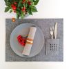 Rectangle grey felt placemats with cutlery pocket. Set of 2 | Tableware by DecoMundo Home. Item made of fabric with leather works with minimalism & modern style