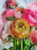 Ranunculus painting original 8x8, Colorful flowers oil | Oil And Acrylic Painting in Paintings by Natart. Item composed of canvas and synthetic in contemporary style