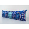 Blue Ikat Velvet Pillow, Silk Velvet Bedding Lumbar Pillow, | Cushion in Pillows by Vintage Pillows Store