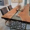 Custom Clear Live Edge Epoxy Walnut Dining Table | Tables by Ironscustomwood. Item made of walnut with glass