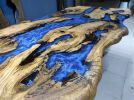 Live Edge Olive Table | Ocean River Dining Epoxy Table | Dining Table in Tables by LuxuryEpoxyFurniture. Item composed of wood and synthetic