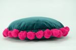 round velvet cushion // round green pillow // round pom pom | Pillows by velvet + linen