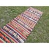1970s Vintage Turkish Oushak Hallway Kilim Runner | Runner Rug in Rugs by Vintage Pillows Store. Item composed of cotton