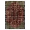 1960s Vintage Art Deco Rug in Red, Green, Black, Distressed Geometric Pattern | Area Rug in Rugs by Rug and Kilim