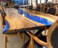 Custom Order Walnut Blue Epoxy Table, Live Edge Dining Table | Tables by LuxuryEpoxyFurniture. Item made of wood with synthetic