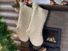 Large chunky knit Christmas stocking 28" | Ornament in Decorative Objects by Anzy Home. Item composed of fabric
