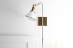 Bedside Light - White Cone Shade - Model No. 1066 | Sconces by Peared Creation. Item composed of brass and glass