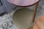 15" Live Edge Walnut Gold Round Industrial Side Table | Tables by Hazel Oak Farms. Item composed of walnut & steel