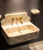 Fluted Calacatta Gold Marble Sink: Modern Bathroom Vanity, 24" x 16" | Water Fixtures by AYMARBLEDESIGN LLC