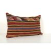 Ethnic Turkish Striped Wool Lumbar Kilim Pillow, Anatolian | Cushion in Pillows by Vintage Pillows Store. Item composed of cotton