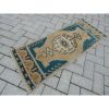 Vintage Blue Turkish Area Rug 19'' X 46'' | Rugs by Vintage Pillows Store. Item composed of wool and fiber